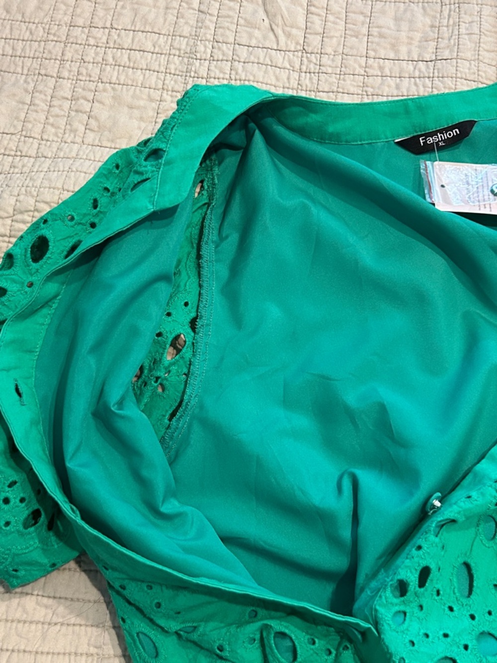 Fashion Emerald Eyelet Button-Front Blouse - Picture 8 of 11